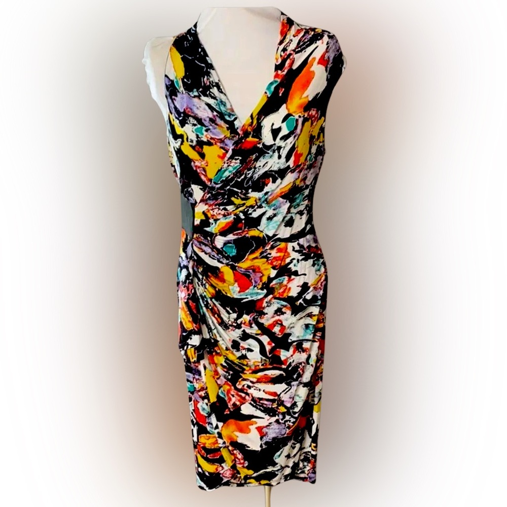 ANDREW MARC PRINT SURPLICE SHEATH DRESS SIZE 8